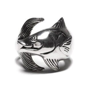 MAPLE 925 Sterling Silver Tuna Ring Size 9 Handmade Artisan Fish Design Jewelry